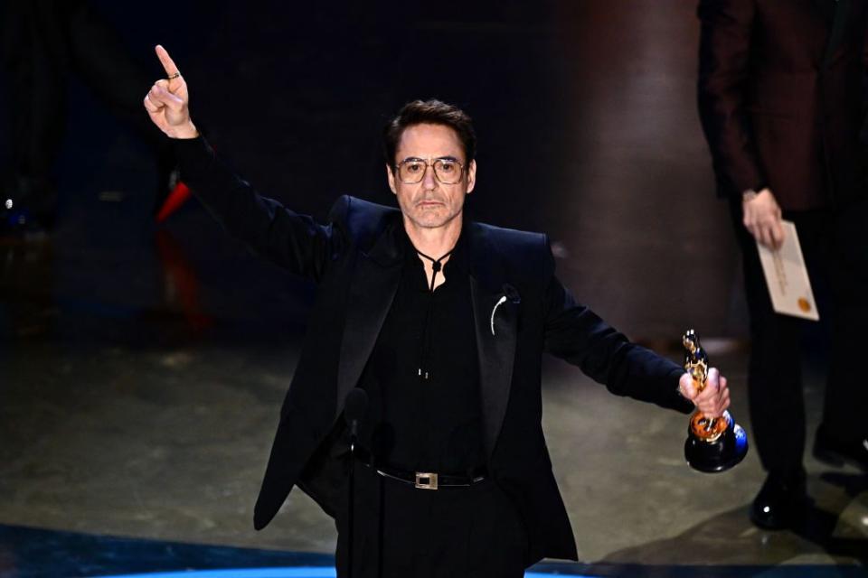 us actor robert downey jr accepts the award for best actor in a supporting role for oppenheimer onstage during the 96th annual academy awards at the dolby theatre in hollywood, california on march 10, 2024 photo by patrick t fallon afp photo by patrick t fallonafp via getty images