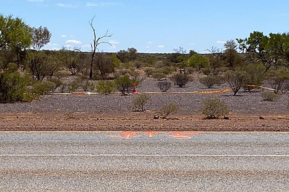 This handout from the Government of Western Australia's Department of Fire and Emergency Services taken and received on February 1, 2023 shows the site where a radioactive capsule, which had fallen off a truck, was found along a desert highway south of Newman, Western Australia. - A tiny but dangerously radioactive capsule, which fell off a truck along a remote stretch of Outback highway in Western Australia last month, was found on February 1, authorities said.