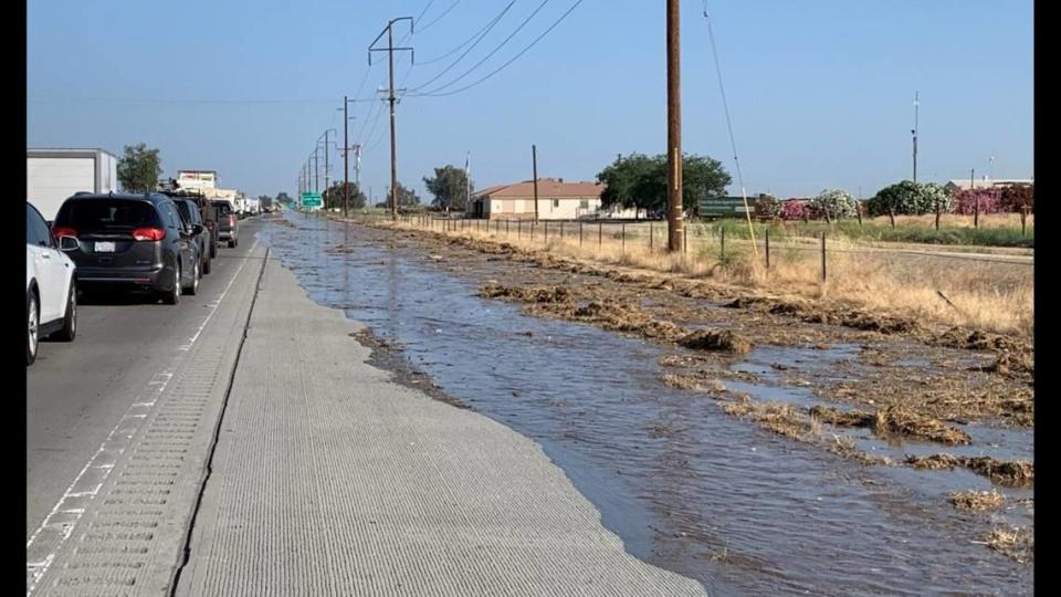 The north side of Highway 99 was closed around 9 a.m. Friday, June 2, 2023, at Lerdo Highway due to flooding on the roadway after a nearby levee broke, Caltrans said.