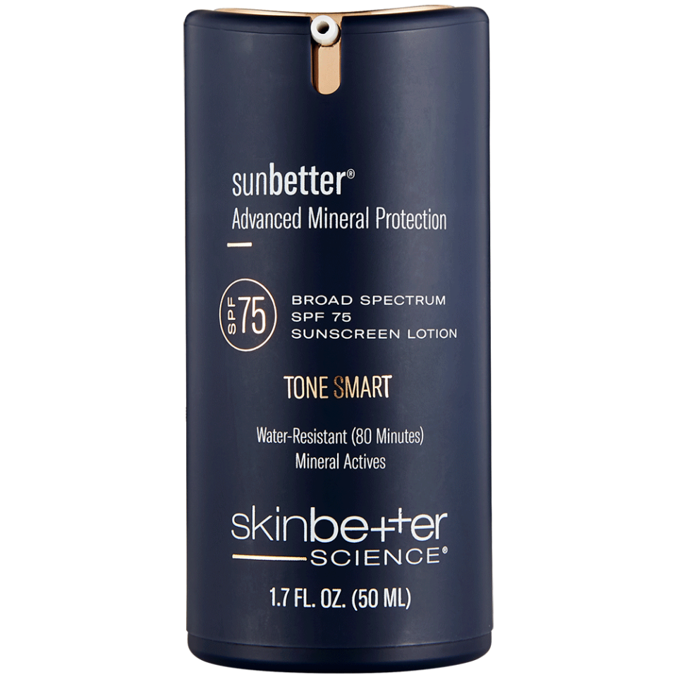 <p><a href="https://store.skinbetter.com/sunbetter-tone-smart-spf-75-sunscreen-lotion-50-ml" rel="nofollow noopener" target="_blank" data-ylk="slk:Shop Now;elm:context_link;itc:0;sec:content-canvas" class="link ">Shop Now</a></p><p>sunbetter TONE SMART SPF 75 Sunscreen Lotion </p><p>$75.00</p><p>skinbetter.com</p>