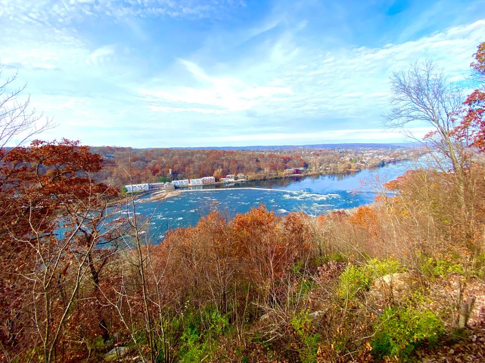 The Goat Hill Overlook trails offer stunning views along the Delaware River facing New Hope that are at their peak as leaves change color in the Fall.