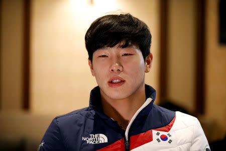 South Korea's Skeleton Gold medalist Yun Sung-bin speaks during an interview with Reuters in Pyeongchang, South Korea, February 18, 2018. REUTERS/Kim Hong-Ji