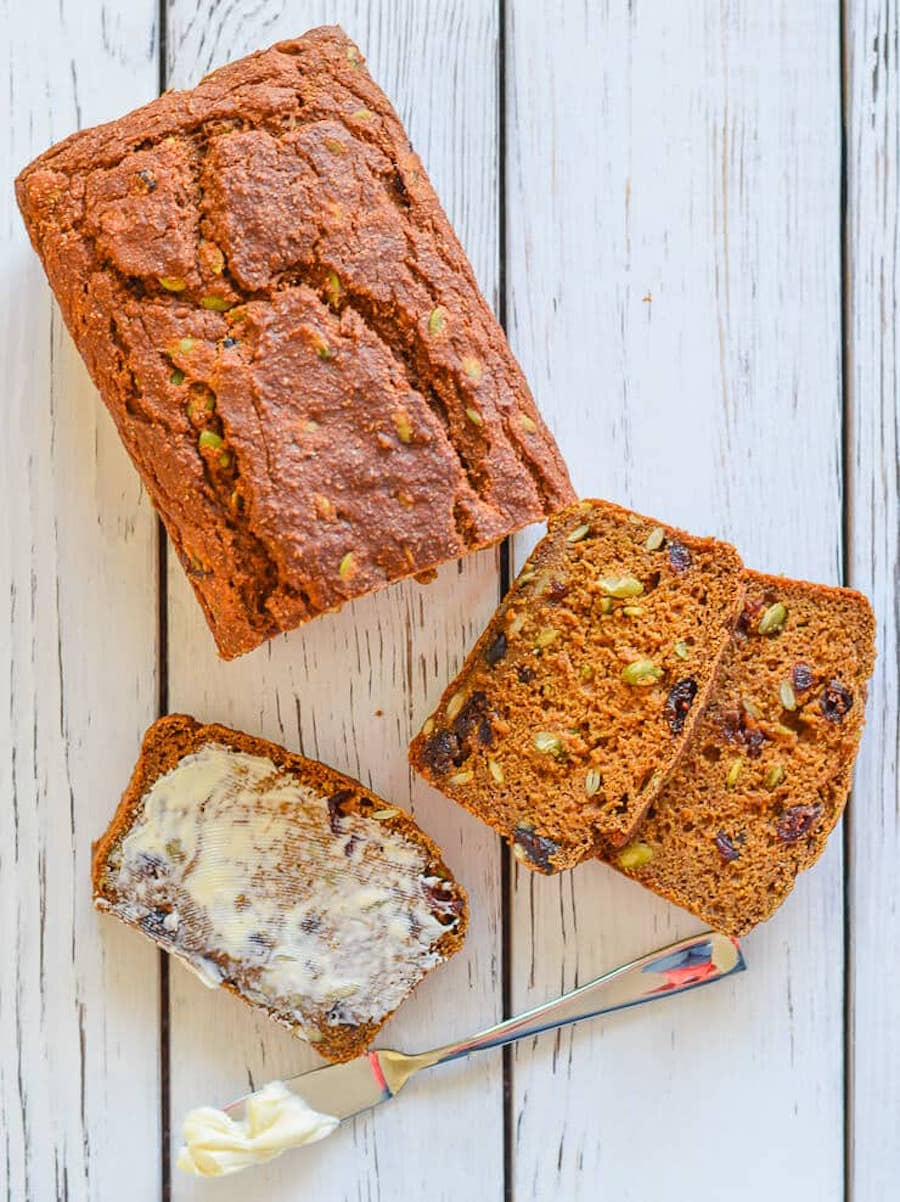 Vegan Pumpkin Bread With Cranberries and Pumpkin Seeds