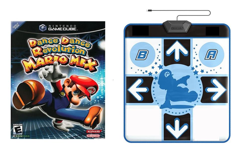 <p>Arguably the world's best arcade game, this special edition of Dance Dance Revolution is <a href="https://www.ebay.com/itm/Dance-Dance-Revolution-Mario-Mix-Gamecube-Brand-New/293795811513?epid=47823151&hash=item44679850b9:g:AbwAAOSwgfJfkdar" rel="nofollow noopener" target="_blank" data-ylk="slk:worth $250;elm:context_link;itc:0;sec:content-canvas" class="link ">worth $250</a>, and that's without including the legendary GameCube console. </p>