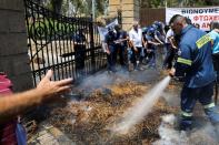 Protest by sheep and goat farmers over high prices and production issues related to Halloumi cheese outside the Presidential Palace in Nicosia