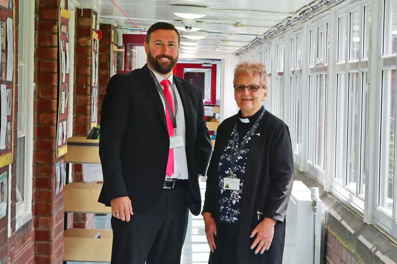 Park View Academy, Huyton pictured Headteacher Damian Kenny with Rev Irene Tuzio, Chair of Governors.