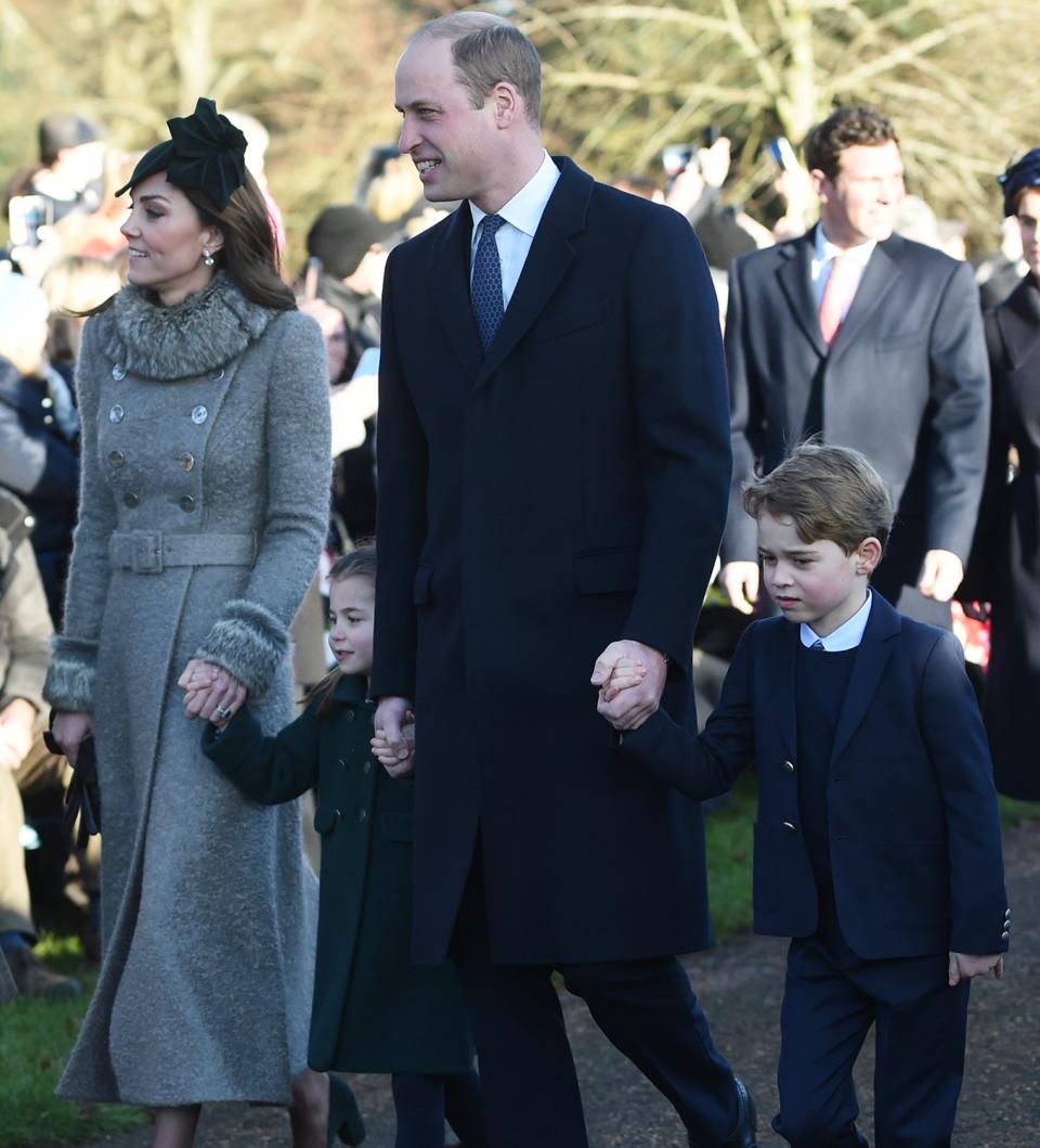 The royal parents held their children’s hands as they made their way into the church service.