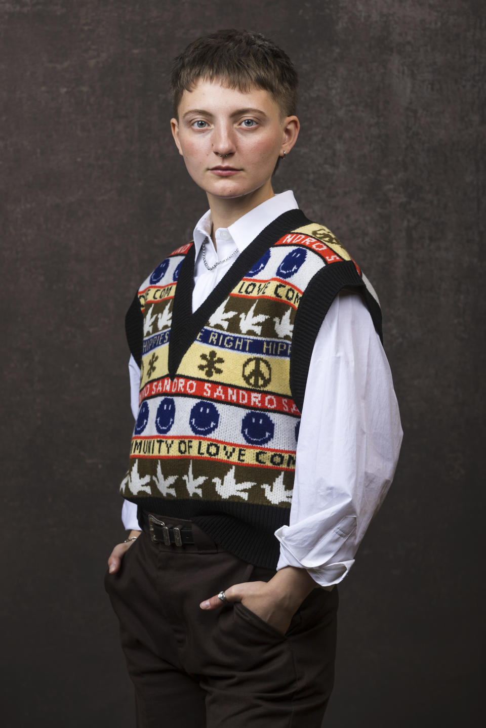 FILE - Ari Notartomaso, a cast member in the Paramount+ television series "Grease: Rise of the Pink Ladies," poses for a portrait during the Winter Television Critics Association Press Tour on Jan. 9, 2023 in Pasadena, Calif. (Willy Sanjuan/Invision/AP, File)