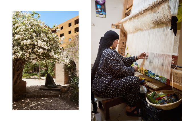 <p>Manuel Obadia-Wills</p> From left: The Ramses Wissa Wassef Art Centre's flowering landscape; an artist at work in the center.