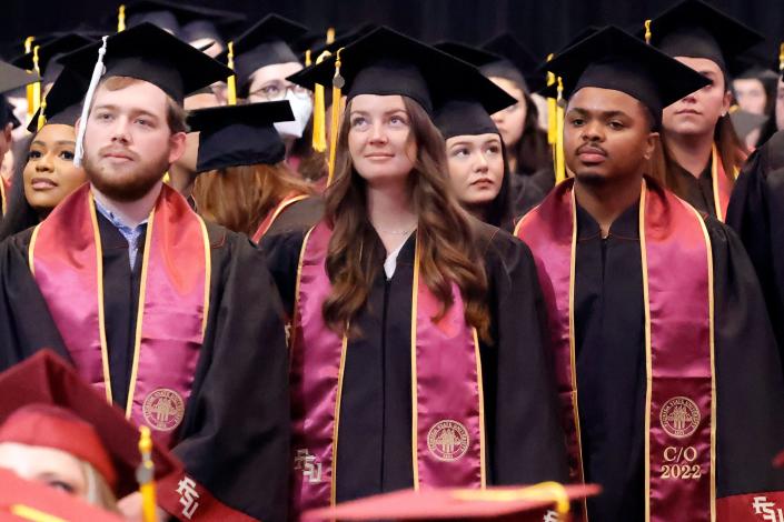 Florida State University graduates are recognized as they walk across the stage during the Spring 2022 Commencement Ceremony Saturday, April 30, 2022.