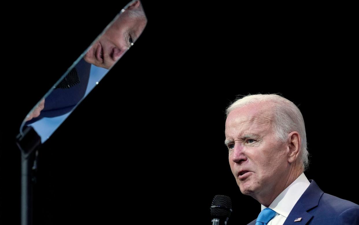 Joe Biden speaking at the event in Connecticut on Friday. His critics were quick to jump on the phrase - AP