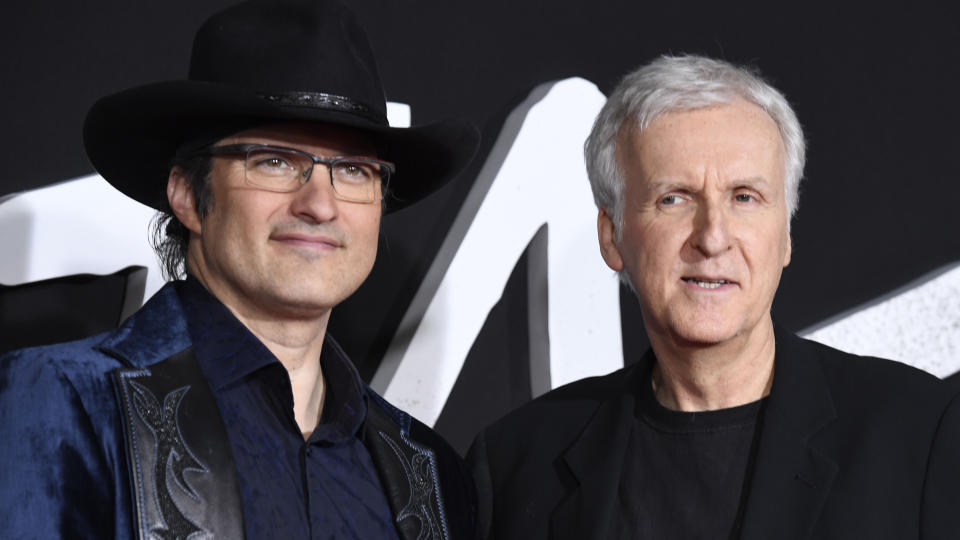 Robert Rodriguez and James Cameron at the premiere of <em>Alita: Battle Angel</em>. (Photo: Frazer Harrison/Getty Images)