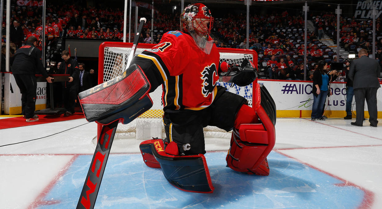 Mike Smith has been a nice surprise for the Flames in the early going. (Gerry Thomas/Getty)