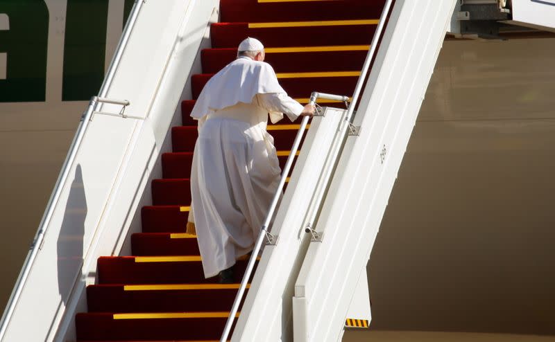 Pope Francis bids farewell before departing for Rome