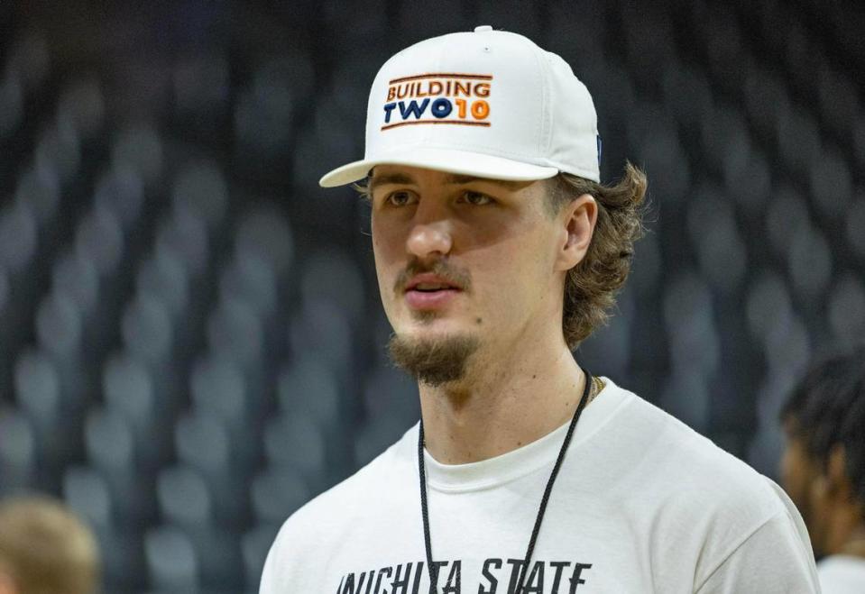 Wichita State transfer Jacob Germany, a 6-foot-11 center, could potentially share the court with last year’s starting center, Kenny Pohto, this season with the Shockers. Travis Heying/The Wichita Eagle