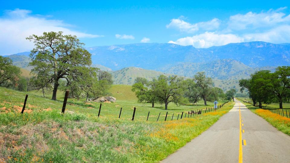 California, United States - winding road in countryside landscape of Tulare County.