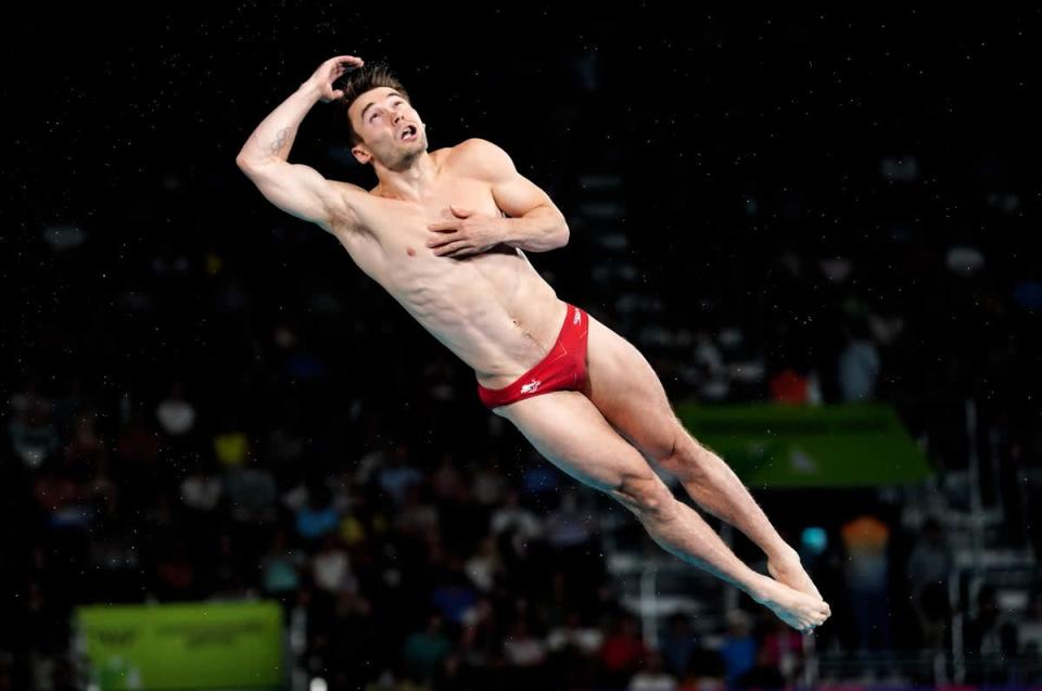 Daniel Goodfellow performing a dive in the men’s three-metre springboard final (David Davies/PA) (PA Wire)