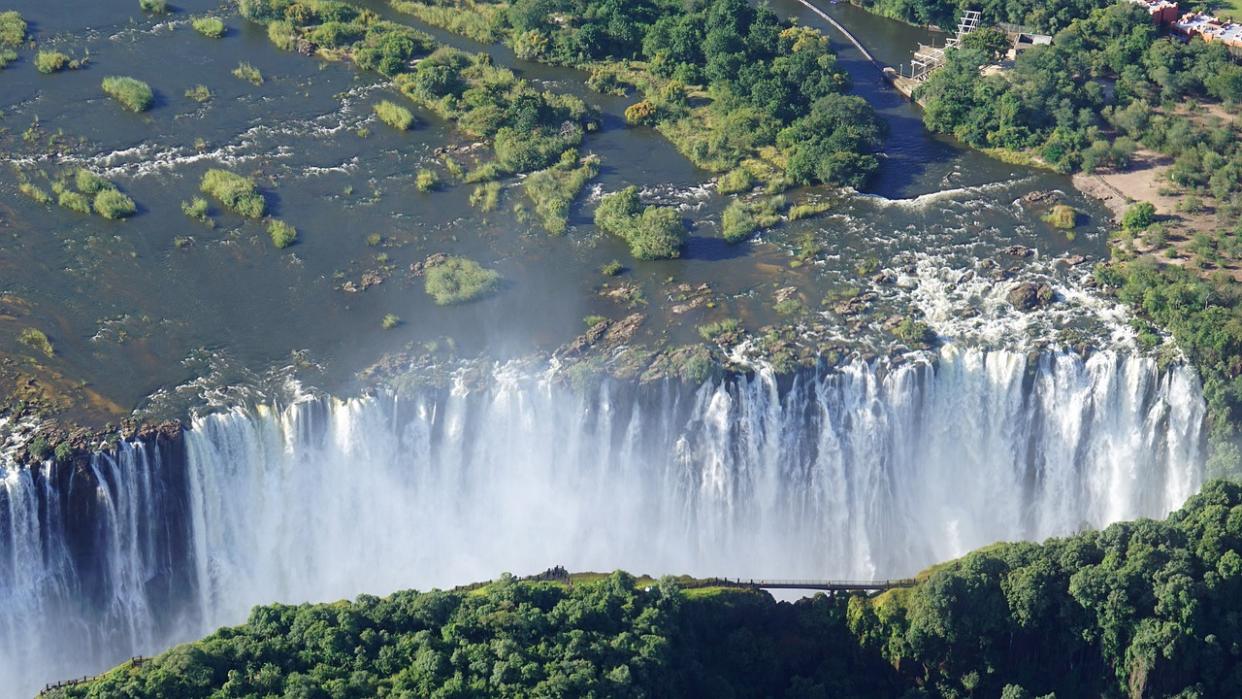 How safe is Victoria Falls' Devil Pool? Pictured: a Birdseye shot of Victoria Falls.