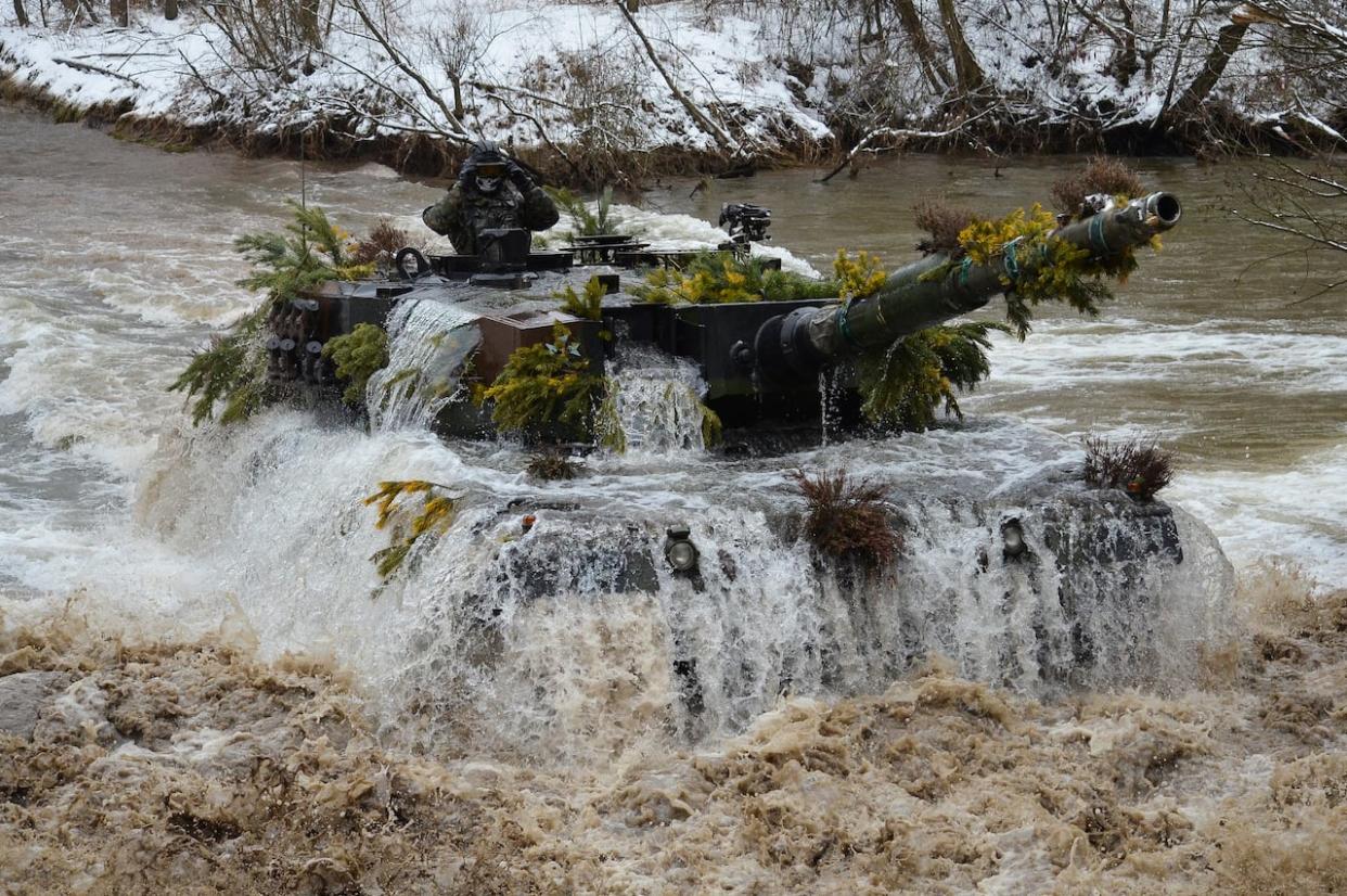 A handout photo from the Polish Defence Ministry shows a Leopard 2A4 tank at the military range in Zagan, Poland on January 26, 2013. (Polish Defence Ministry/The Associated Press - image credit)