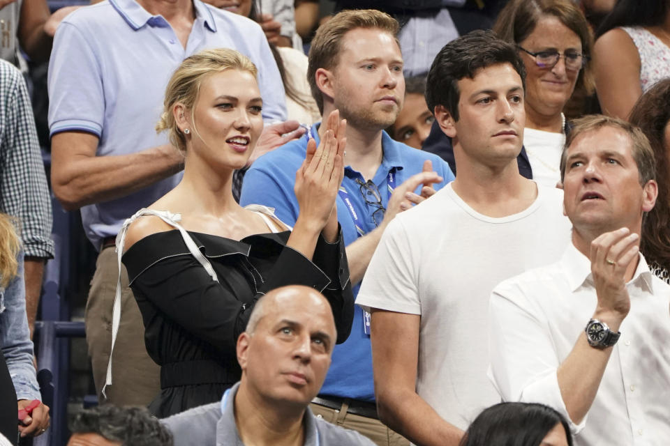 Karlie Kloss, left, and Joshua Kushner attend the semifinals of the U.S. Open tennis tournament at the USTA Billie Jean King National Tennis Center on Thursday, Sept. 6, 2018, in New York. (Photo by Greg Allen/Invision/AP)