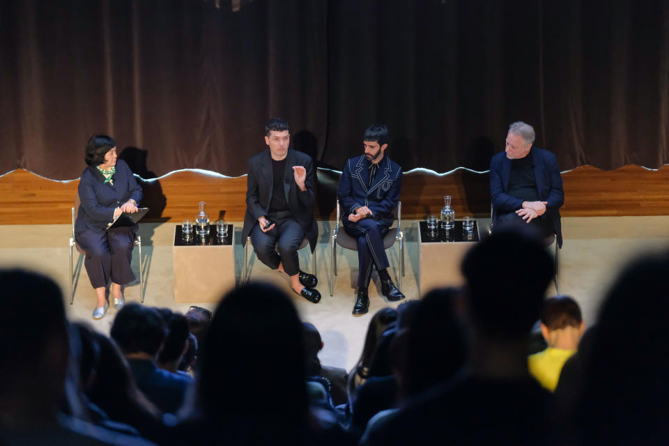 Left to right: Edward Burtynsky, Andrea Trimarchi, Simone Farresin and Ikko Yokoyama attend a panel session at the Prada Frames Hong Kong at M+ Museum, on March 22, 2023 in Hong Kong, China. 