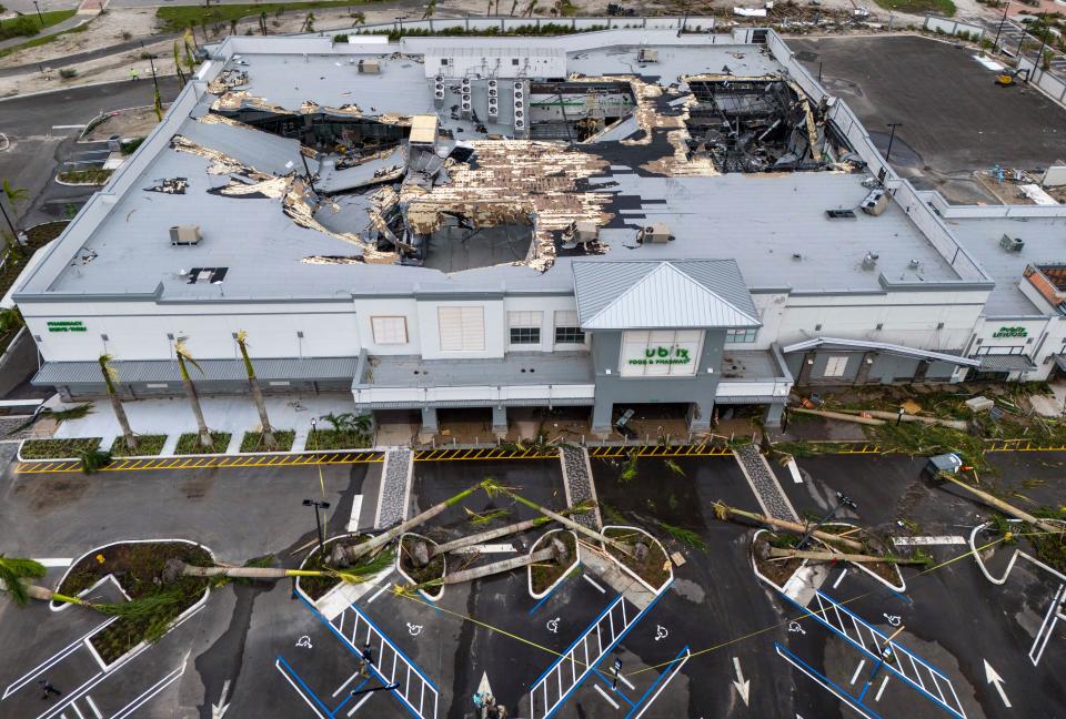 The Publix at the Avenir development that was near completion was heavily damaged after a tornado spawned from Hurricane Milton on October 10, 2024 in Palm Beach Gardens, Florida.