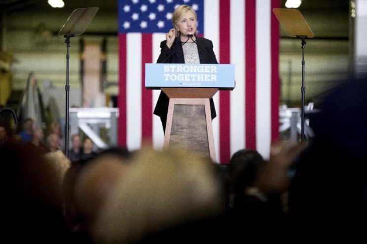 Hillary Clinton gives a speech on the economy after touring Futuramic Tool &amp; Engineering in Warren, Mich., Thursday. (Photo: Andrew Harnik/AP)