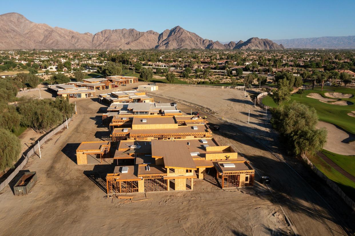 Construction continues on luxury residences at the slowed Talus development in La Quinta, Calif., on Sept. 28, 2023.