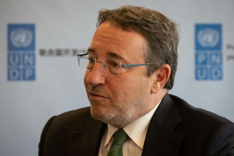 Le responsable du Pnud, Achim Steiner, lors d'un entretien au siège de l'organisation à New York, le 2 septembre 2022 (AFP - Yuki IWAMURA)