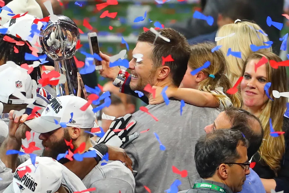 Tom Brady holds the Vince Lombardi trophy. (Photo by Rich Graessle/Icon Sportswire via Getty Images)