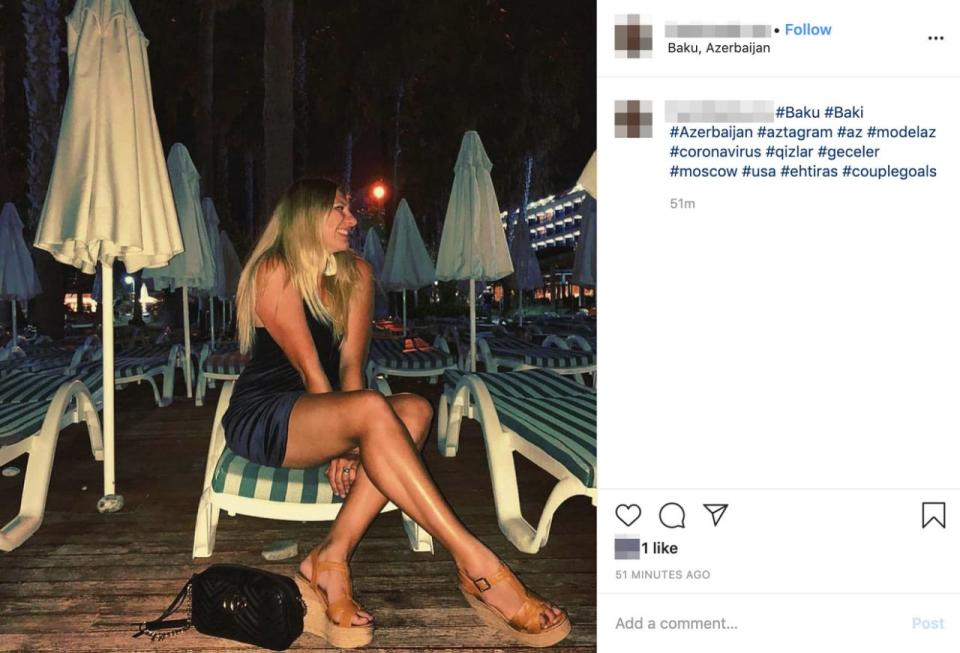 Auch der Schnappschuss einer Frau in Aserbaidschan wurde mit dem Hashtag versehen, obwohl sie auf dem Foto fröhlich und unbeschwert lacht. Quelle: Instagram