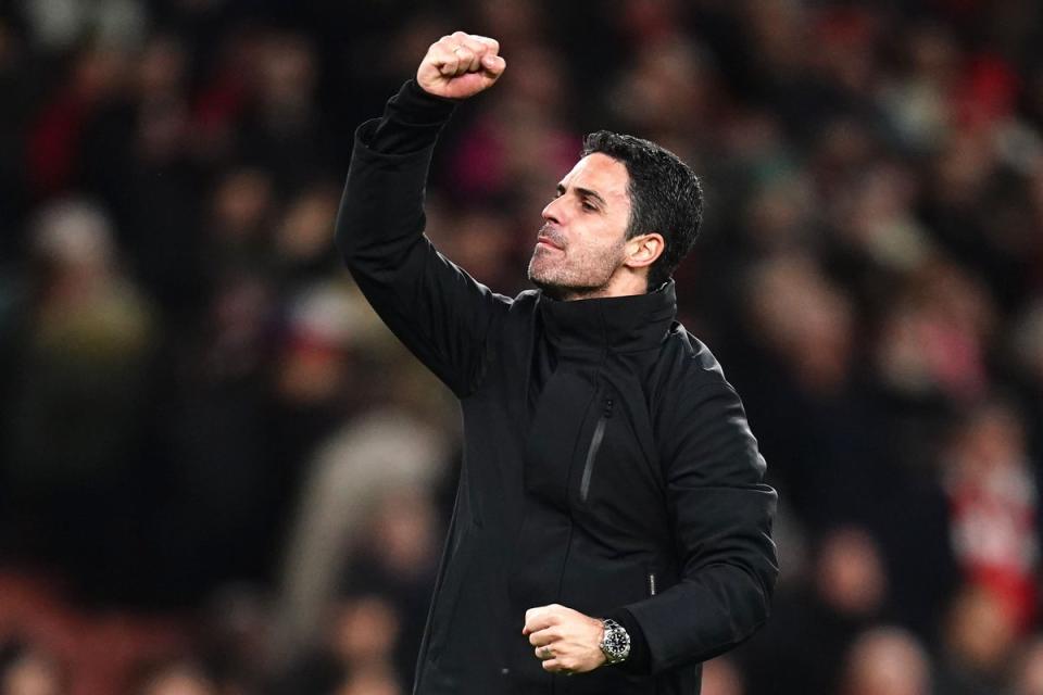 Arsenal manager Mikel Arteta celebrates after his side’s win over Liverpool (PA Wire)