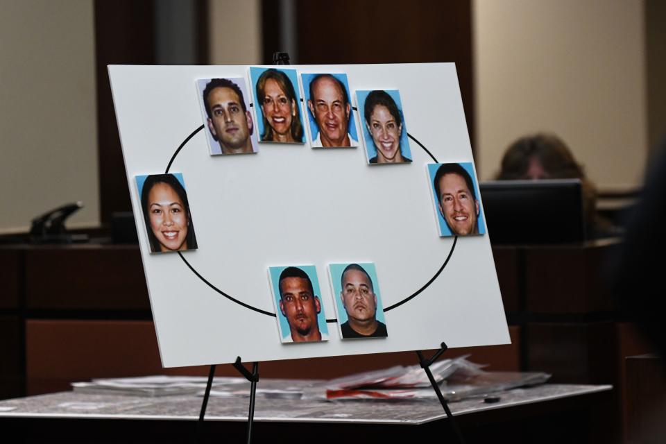 A diagram showing Dan Markel, the Florida State law professor who was shot and killed in 2014, right, his ex-wife Wendi Adelson, her parents and brother, to Katherine Magbanua, who dated Adelson's brother,  which then connects her to Sigfredo Garcia, who also had a relationship with Magbanua and finally Luis Rivera. 