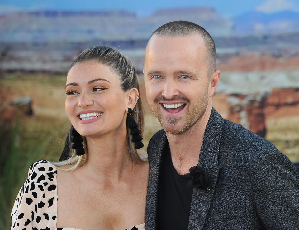 Aaron Paul and wife Lauren Parsekian arrive for the Premiere Of Netflix's "El Camino: A Breaking Bad Movie"