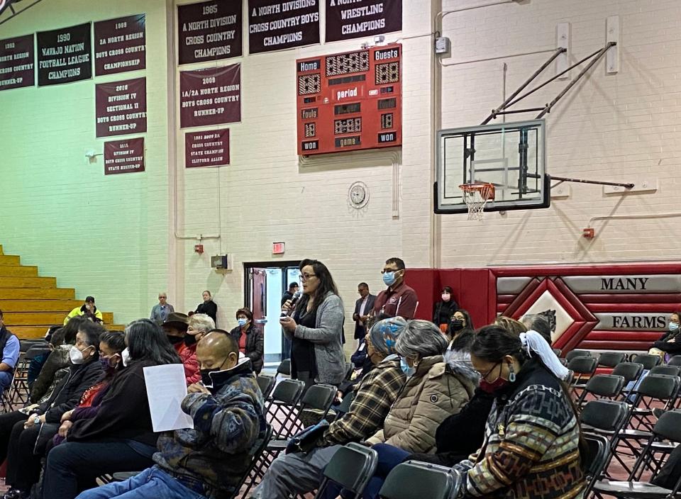 Eleanor Smith tells the story of her mother's time at a boarding school, during the Road to Healing tour at Many Farms on the Navajo Nation.