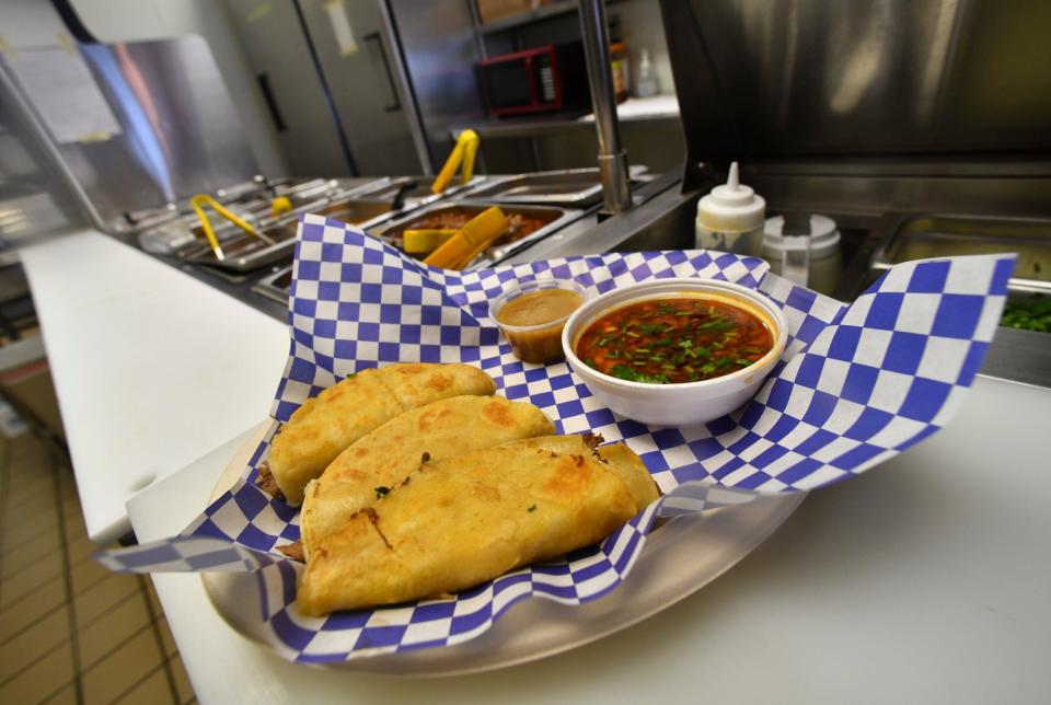 A Birria Taco Plate specialty is ready to be served Tuesday, Dec. 28, 2021, at Taco Chon in St. Cloud.