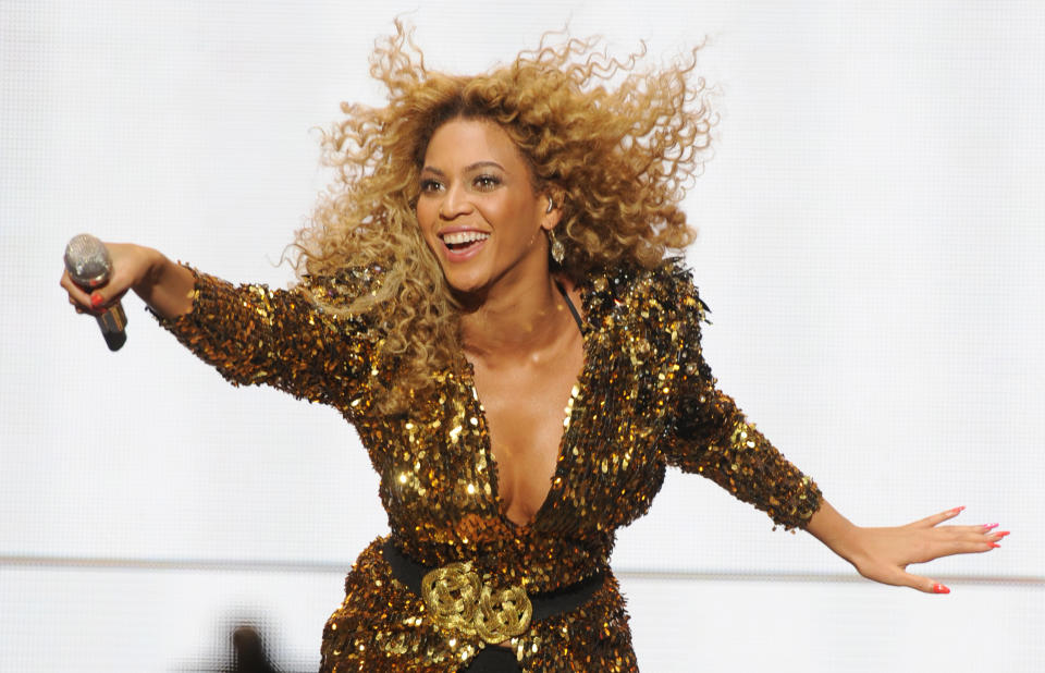 Beyonce performing on the Pyramid Stage at Glastonbury Festival 2011