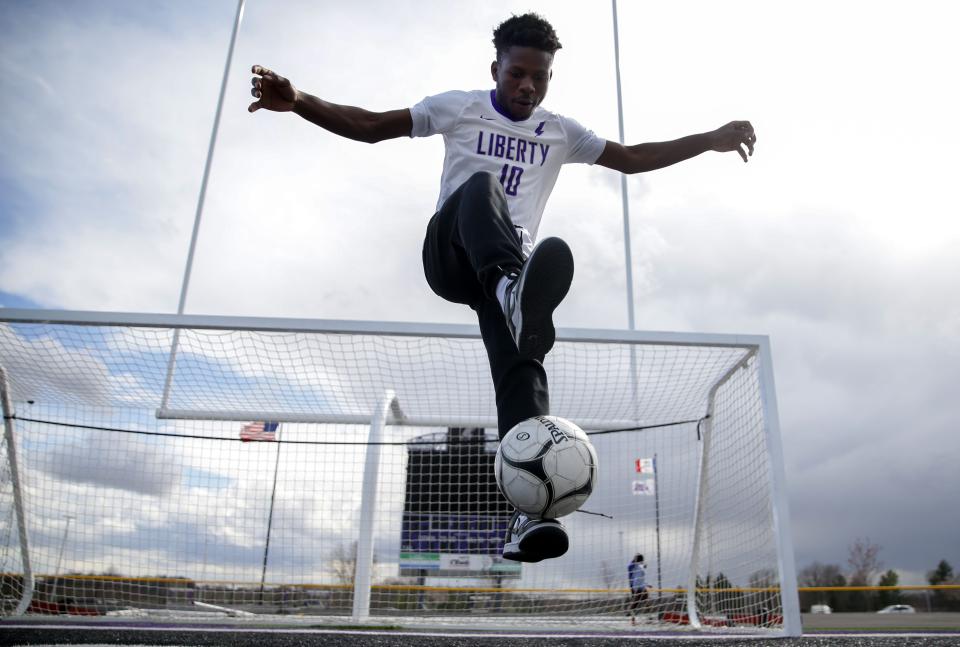 Flori Gembo poses for a portrait at Liberty High School's soccer field in North Liberty, Iowa.