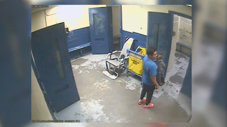 A Chesterfield County Detention Center guard prepares a jail cell for Belisario Mazariegos on Oct. 25, 2023, after investigators accused him of sexually molesting an 11-year-old girl who captured the abuse in the act with her cell phone. (Source: Chesterfield County Detention Center)