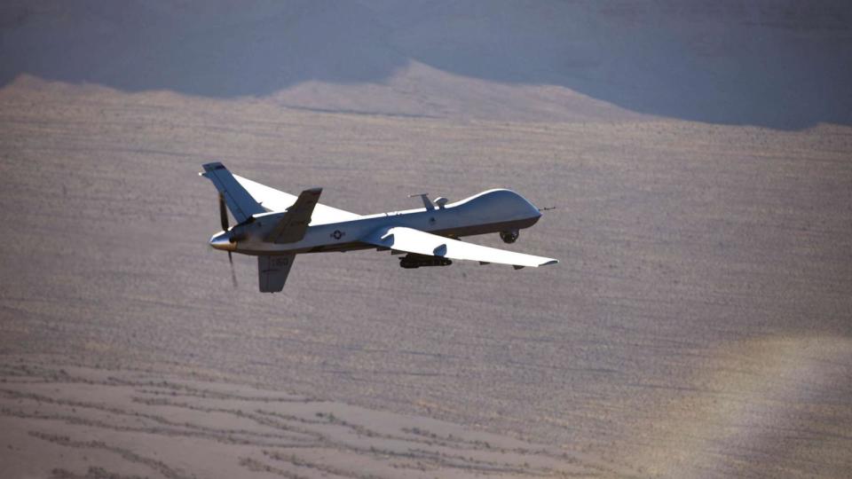 PHOTO: An MQ-9 Reaper flies a training mission over the Nevada Test and Training Range, July 15, 2019. (Airman 1st Class William Rio Rosado/U.S. Air Force)