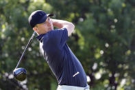 Jordan Spieth hits from the 10th tee during the first round of the Byron Nelson golf tournament in McKinney, Texas, Thursday, May 2, 2024. (AP Photo/LM Otero)