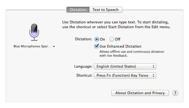 OS X System Preferences Dictation & Speech Pane