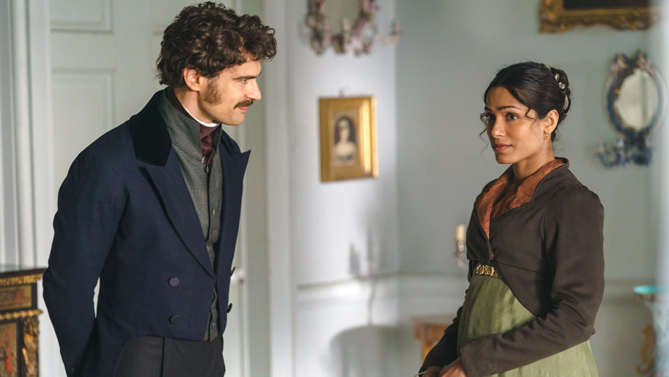 Theo James as Henry Ossory and Freida Pinto as Selina Dalton