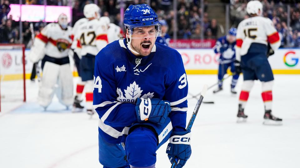 Auston Matthews and the Toronto Maple Leafs prevailed in a slug fest with the Florida Panthers on Tuesday. (Getty Images)