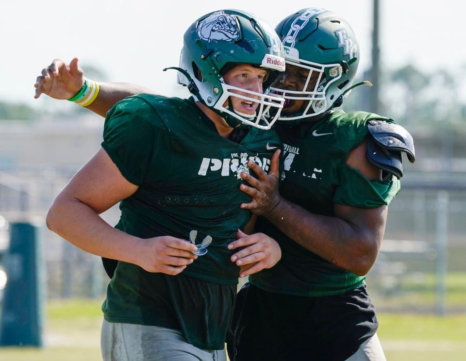 Flagler Palm Coast defensive lineman Colby Cronk during spring football practice, Friday, May 12, 2023. 
