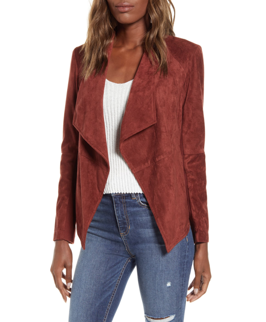 'Nicholson' Faux Suede Drape Front Jacket