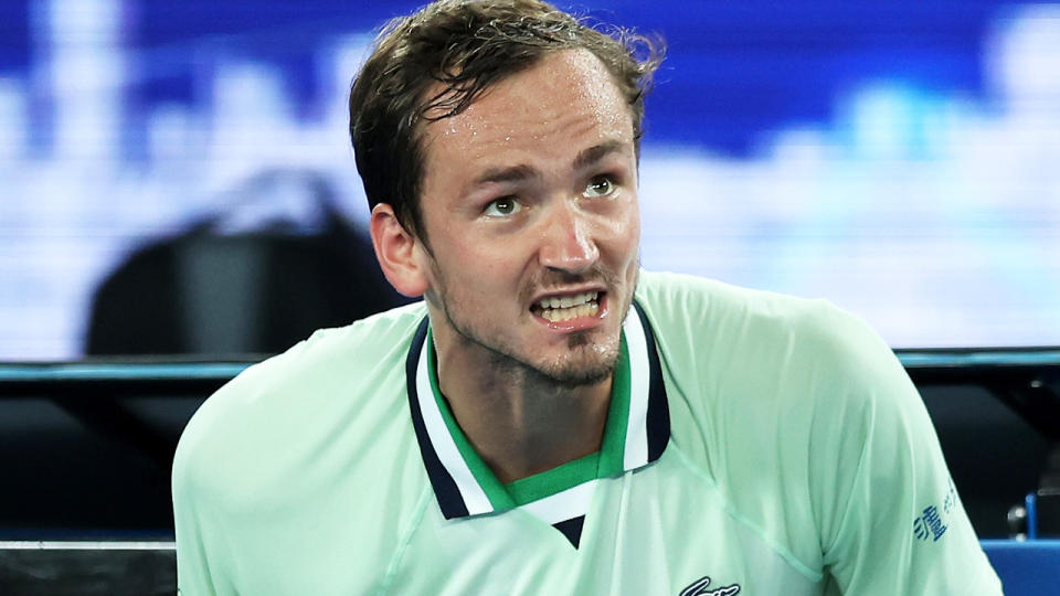 Daniil Medvedev apologised to the chair umpire for his angry outburst during Friday night's Australian Open semi-final. (Photo by Graham Denholm/Getty Images)