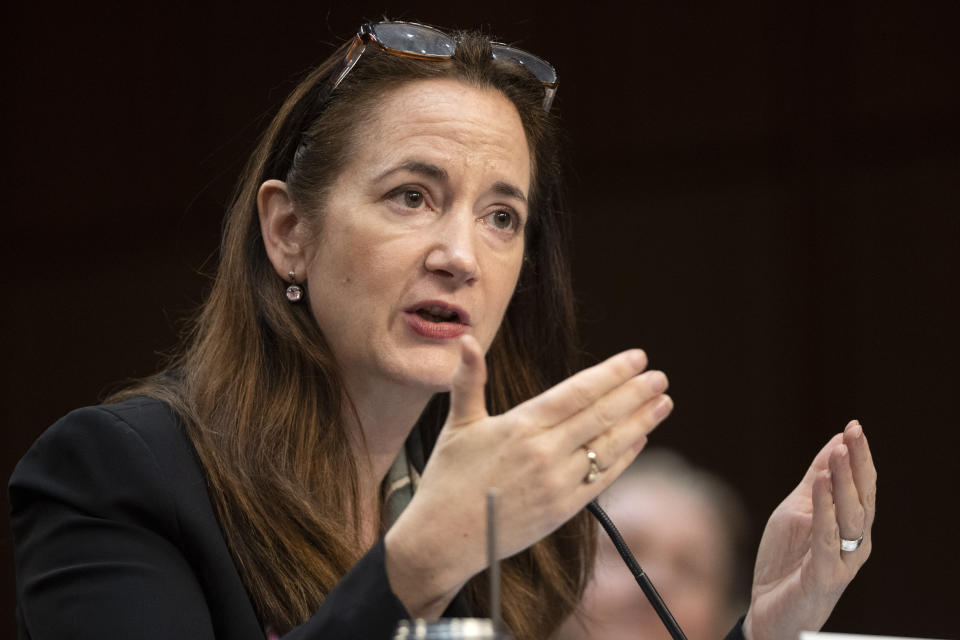 Avril Haines, director of National Intelligence, speaks during the open portion of a hearing of the Senate Armed Services Committee on Capitol Hill, Thursday, May 2, 2024, in Washington. (AP Photo/Mark Schiefelbein)