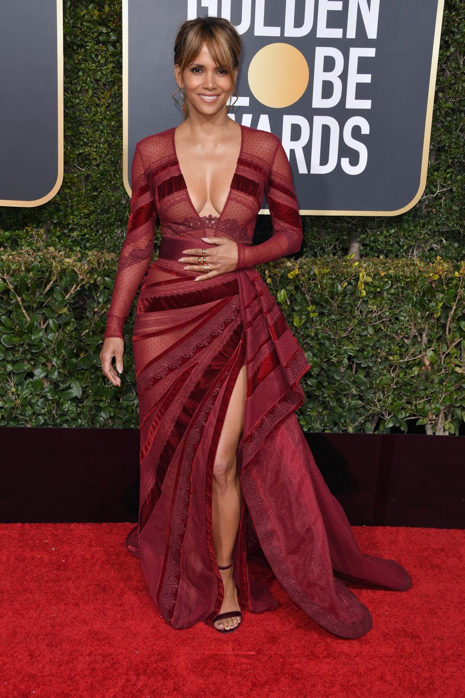 <p>Halle Berry, 52, chose a Zuhair Murad gown for the 2019 Golden Globe Awards. <em>[Photo: PA]</em> </p>