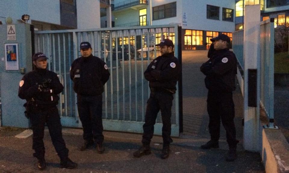 French police outside Lycée Saint-Joseph, in Brittany, on Wednesday.